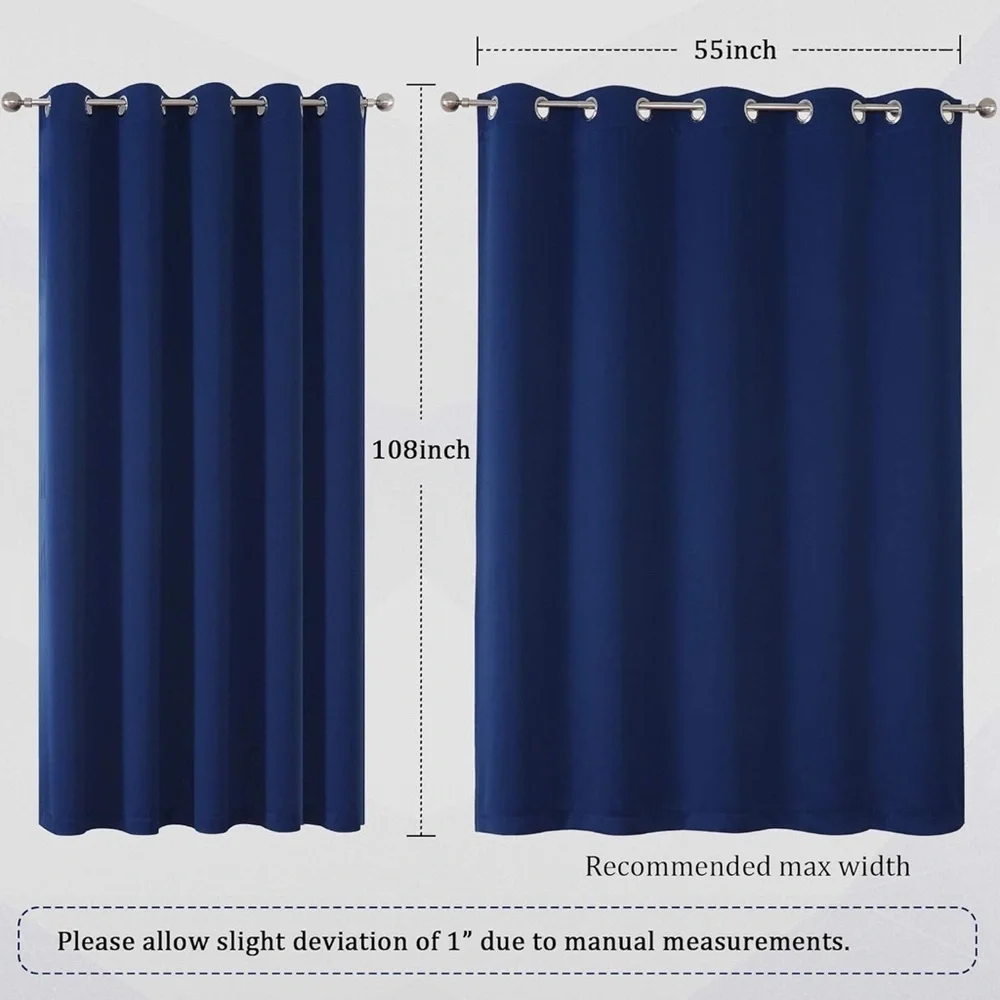 Navy Blue Curtains Thermal Insulated Window Drapes w/ Large Grommets - 2 Panels
